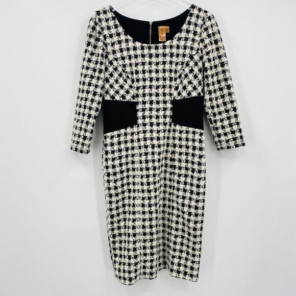 LEL Long Elegant Legs Size 8 Black & White Plaid 3/4 Sleeve Career Sheath Dress - Picture 1 of 9